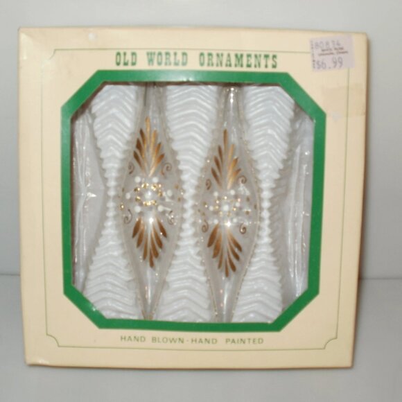 Hand Painted Vintage Hand Blown Christmas TREE ORNAMENT Old World Ornaments Gold - Picture 5 of 5